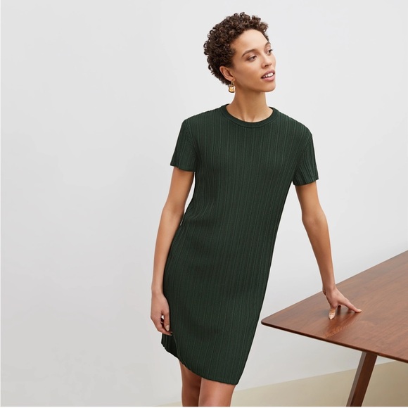 MM Lafleur The Hayden Dress in Evergreen Size Medium Micro Knit Ribbed Cotton - Picture 1 of 8